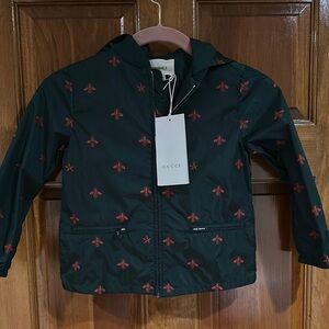 Gucci Kids Green Jacket with Red Bee Print